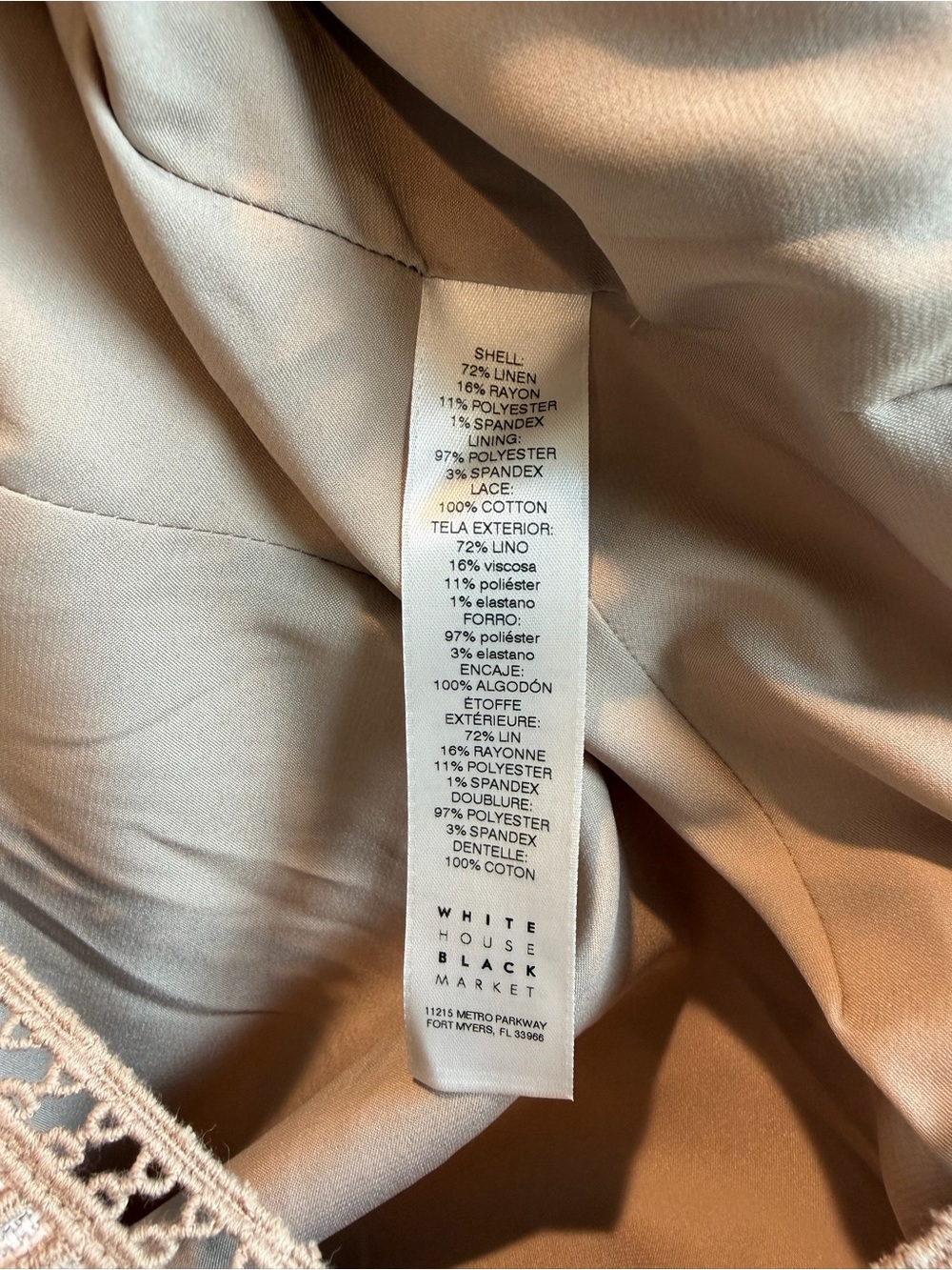 WHBM Neutral Linen Blend Tan Sheath Dress with fringe crochet lace details 4 - Picture 14 of 15